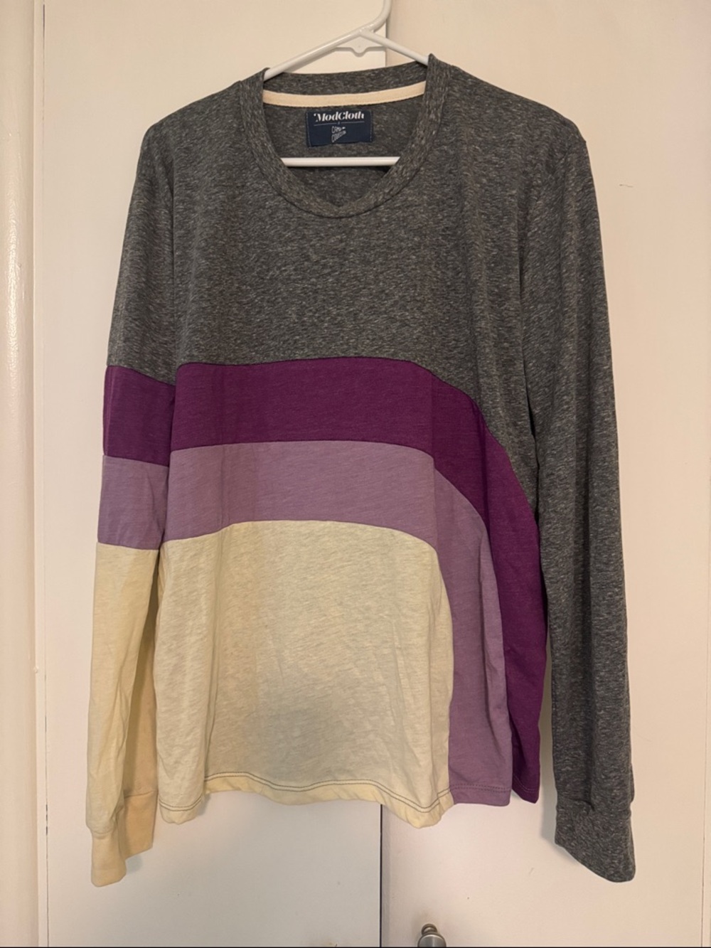 Modcloth Gray and Purple Tone Block Long Sleeve Top